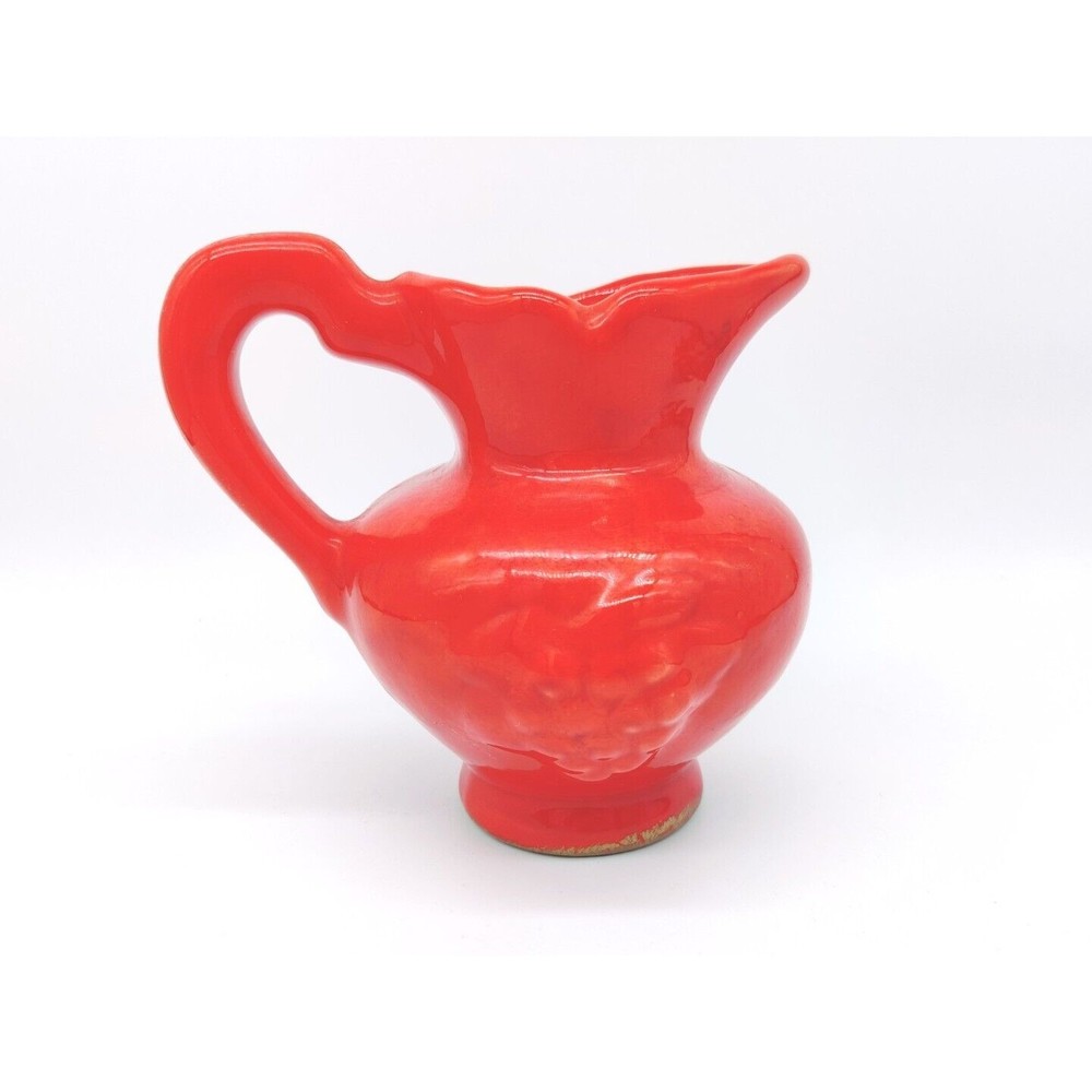 Vintage Mid Century Modern Red Lava Drip Glaze Ewer Milk Water Pitcher Handle